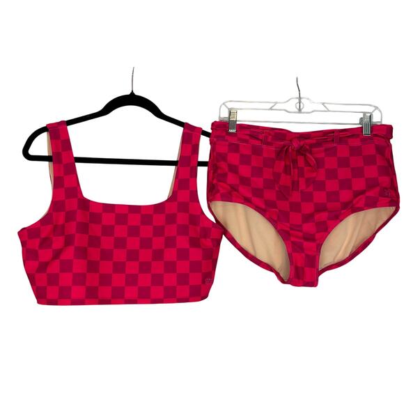 Albion Magenta Check Olivia Top & High Waisted Tie Bottoms - Picture 2 of 10